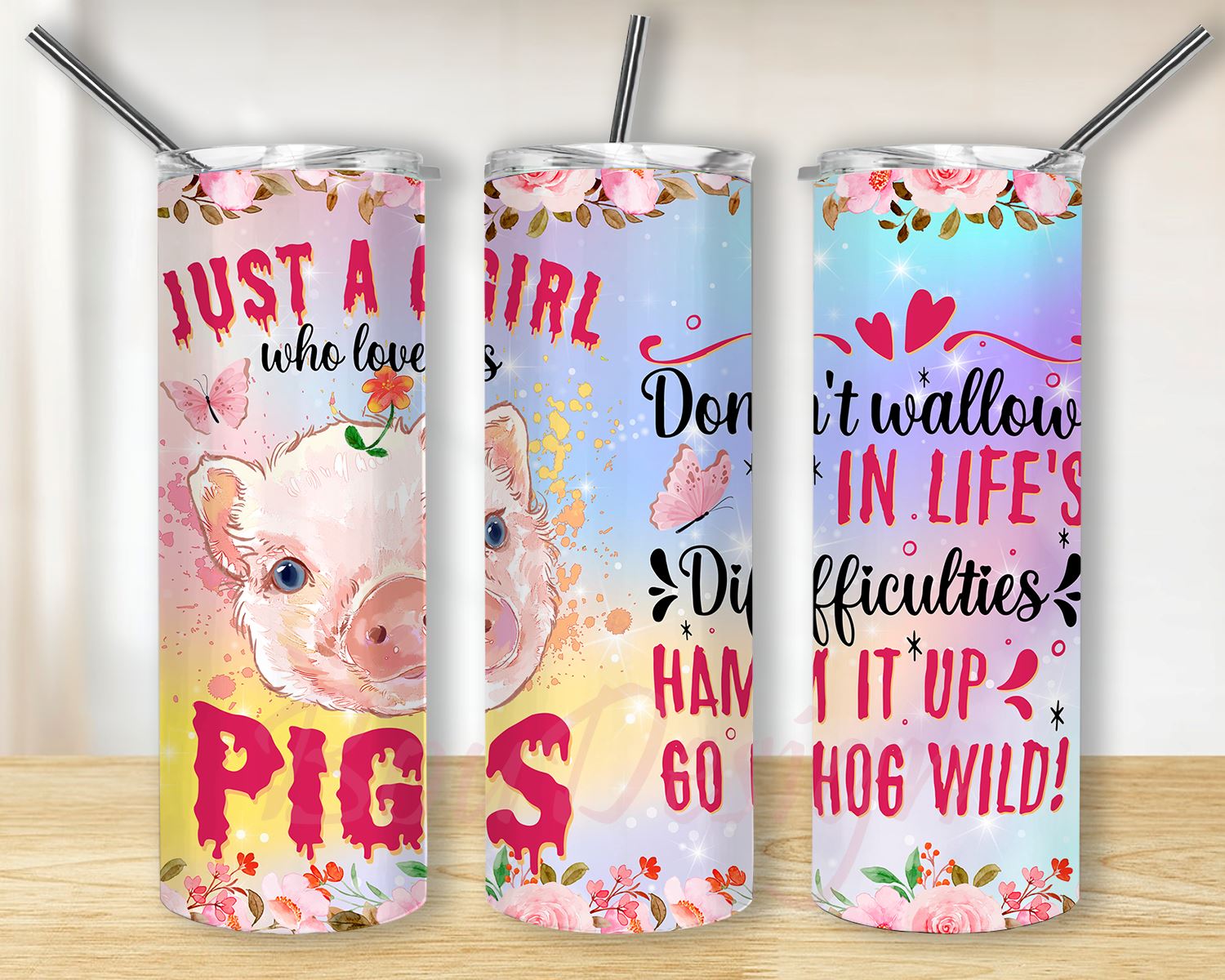 Pig Tumbler with Lid and Straw- Cute Pig Gifts for Pig Lovers