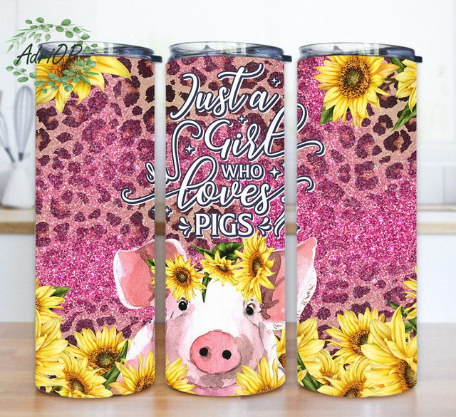 Just A Girl Who Loves Pigs Tumbler Png, Cute Pig Sunflower 20oz Skinny Tumbler, Leopard Pink Glitter Tumbler Wrap, Pig Lover Gift, Instant Download Sublimation AdriOP 