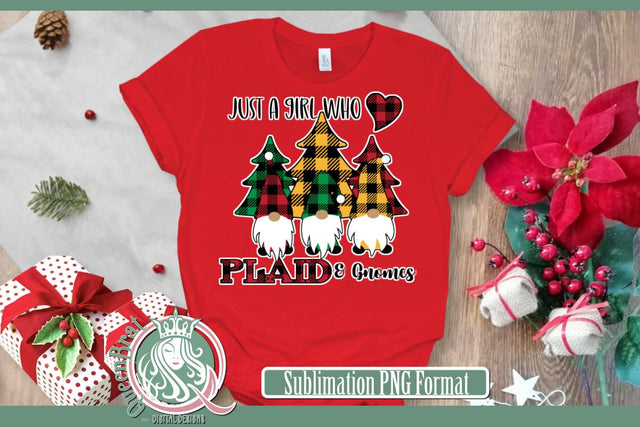 Just A Girl Who Loves Plaid N Gnomes Sublimation Sublimation QueenBrat Digital Designs 