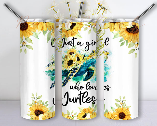 Just a girl who loves turtles 20 oz Sublimation Tumbler Wrap -PNG Digital File, Sea Turtle sublimation wrap, Beach, Sea, Ocean Template Sublimation PixelChick 