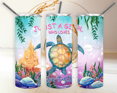 Just a girl who loves turtles 20 oz Sublimation Tumbler Wrap PNG Sublimation ToriDesigns 