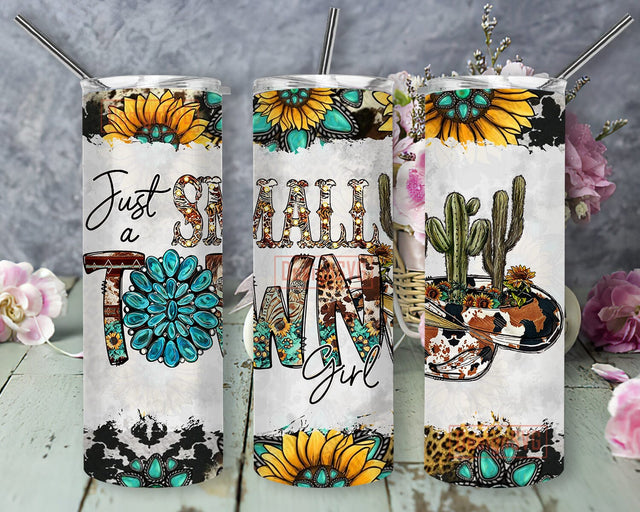 Just A Small Town Girl Design Png, Western 20oz Skinny Tumbler, Sunflower Gemstone Tumbler Png, Cowhide Tumbler Wrap, Digital Download Sublimation DesignSVG 