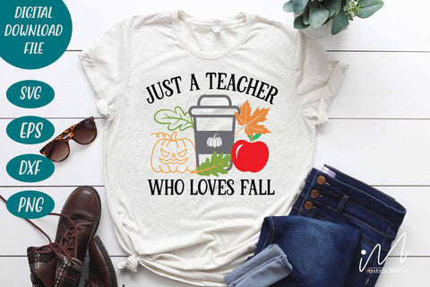 Just a Teacher Who Loves Fall svg, fall day teacher svg, Autumn teacher svg, teacher t shirt svg SVG Isabella Machell 