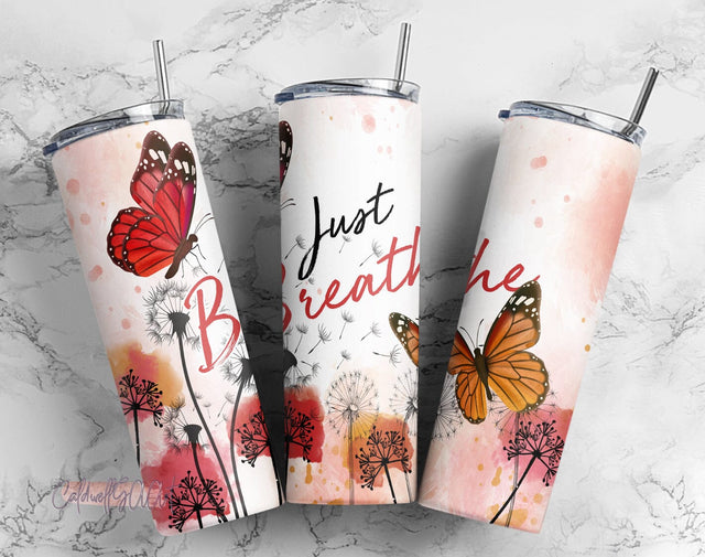 Just breathe tumbler wrap png, Inspirational butterfly tumbler png, 20oz skinny tumbler sublimation designs, Digital Download Prints Sublimation CaldwellArt 