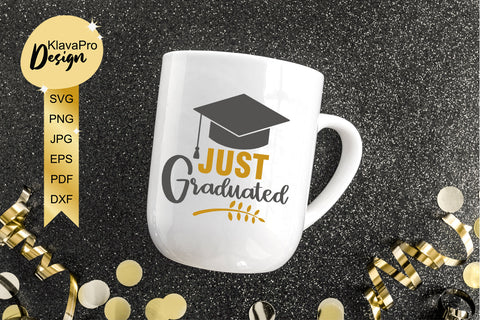 Just Graduated Svg Cut File. lettering with Graduation cap for cut and sublimation SVG Klava P 