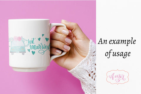 Just married sublimation design, retro wedding car PNG Sublimation Amorclipart 