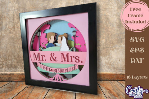 Just Married Svg Shadow Box, 3D Customizable Wedding SVG SVG Crafty Mama Studios 