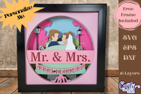 Just Married Svg Shadow Box, 3D Customizable Wedding SVG SVG Crafty Mama Studios 
