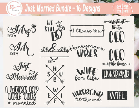 Just Married - Wedding Bundle - SVG, PNG, DXF, EPS SVG Elsie Loves Design 