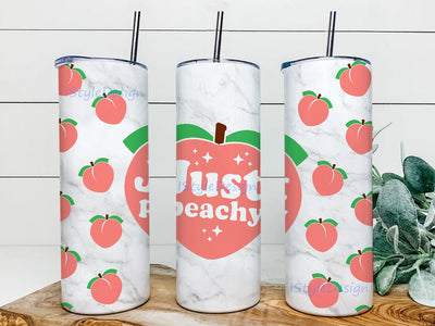 Just Peachy, Peach Skinny Tumbler Sublimation Designs Tumbler PNG File Digital Download, 20oz Skinny Tumbler Wraps Templates Sublimation iStyleDesign 