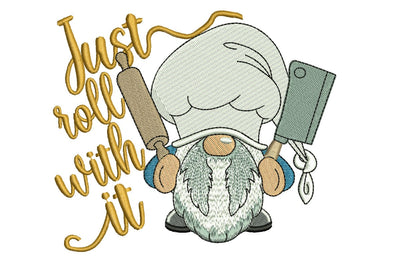 Just Roll with it Embroidery Design, Gnome Embroidery Design, Kitchen, Tea Towel Embroidery File Embroidery/Applique DESIGNS NextEmbroidery 