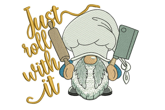 Just Roll with it Embroidery Design, Gnome Embroidery Design, Kitchen, Tea Towel Embroidery File Embroidery/Applique DESIGNS NextEmbroidery 
