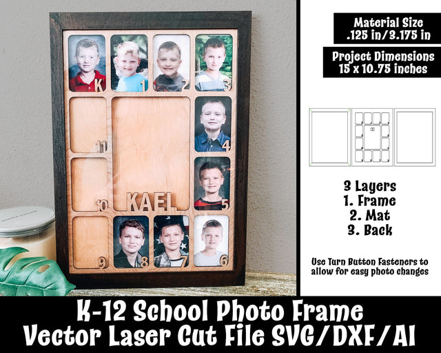 K-12 School Photo Frame Laser Cut File SVG Design Shark 