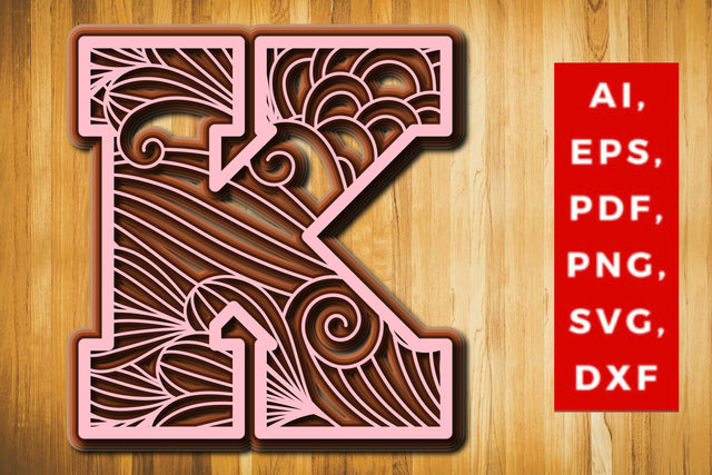 K Layered Floral Alphabet SVG cut file, laser cut alphabet, mandala alphabet, 5 layer SVG MD JOYNAL ABDIN 