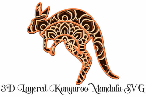 Kangaroo Mandala 3D Layered SVG file, 4 layers, Paper Cutting SVG Digital Honeybee 