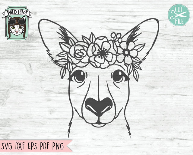Kangaroo SVG File, Kangaroo With Flower Crown SVG Cut File, Kangaroo Cut File, Animal Face SVG, Floral Crown SVG, Flowers On Head SVG, Australia SVG File SVG Wild Pilot 