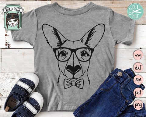 Kangaroo svg file, Kangaroo with Glasses Bowtie svg, Kangaroo cut file, Animal Face SVG, Boy Kangaroo svg, Australian Animals svg, Eyeglasses SVG SVG Wild Pilot 