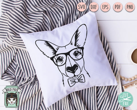Kangaroo svg file, Kangaroo with Glasses Bowtie svg, Kangaroo cut file, Animal Face SVG, Boy Kangaroo svg, Australian Animals svg, Eyeglasses SVG SVG Wild Pilot 