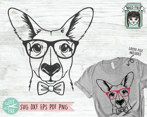 Kangaroo svg file, Kangaroo with Glasses Bowtie svg, Kangaroo cut file, Animal Face SVG, Boy Kangaroo svg, Australian Animals svg, Eyeglasses SVG SVG Wild Pilot 