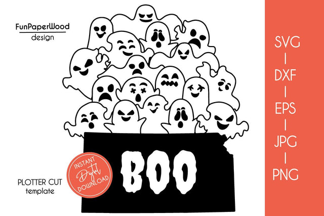 Kansas KS state map Cute Halloween Boo scary ghosts faces SVG DXF EPS PNG JPEG SVG FunPaperWood 