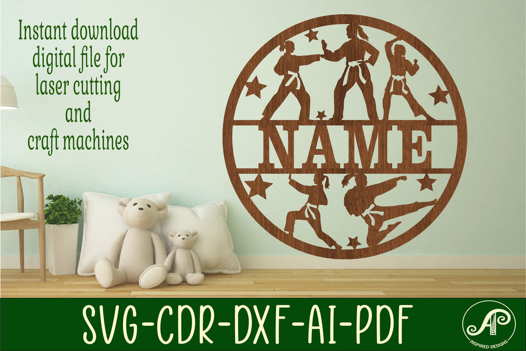 Karate female name sign svg laser cut template - So Fontsy