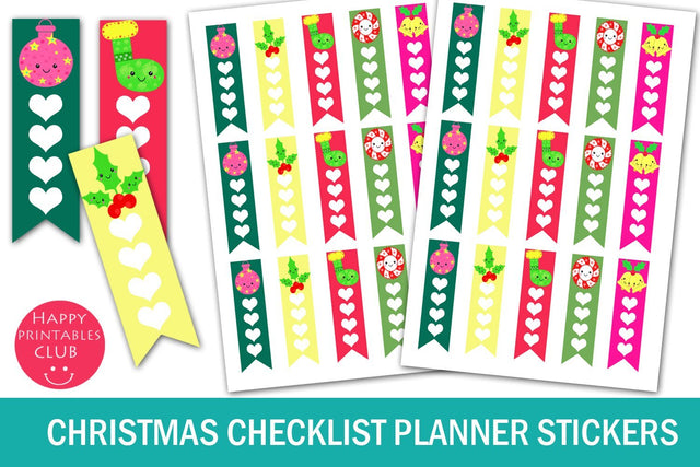 Kawaii Christmas Checklist Planner Stickers-Christmas Stickers SVG Happy Printables Club 
