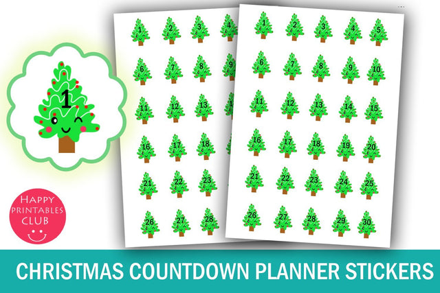 Kawaii Christmas Countdown Planner Stickers-30 Days of Xmas SVG Happy Printables Club 
