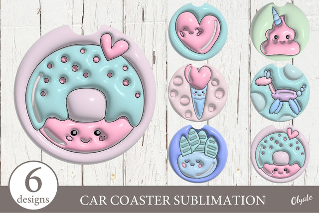 Kawaii Coaster Bundle. Car Coaster Sublimation Design Sublimation Olga Terlyanskaya 