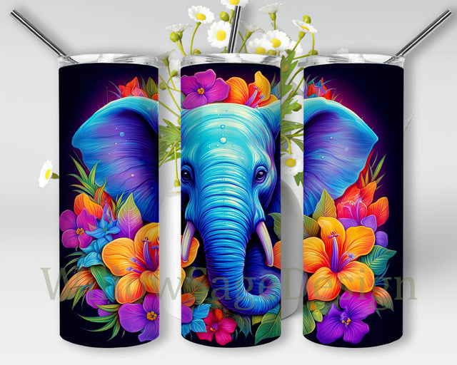 Kawaii Cute Baby Elephant Flowers 20oz Skinny Tumbler Png, Elephant Flowers Tumbler, Vibrant Colors Tumbler, Colorful Flowers Png, Elephant Tumbler Png, Animal Tumbler Png Sublimation WillowSageDesign 