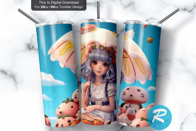 Kawaii Cute Summer 20 Oz / 30 Oz Tumbler PNG Sublimation Regulrcrative 