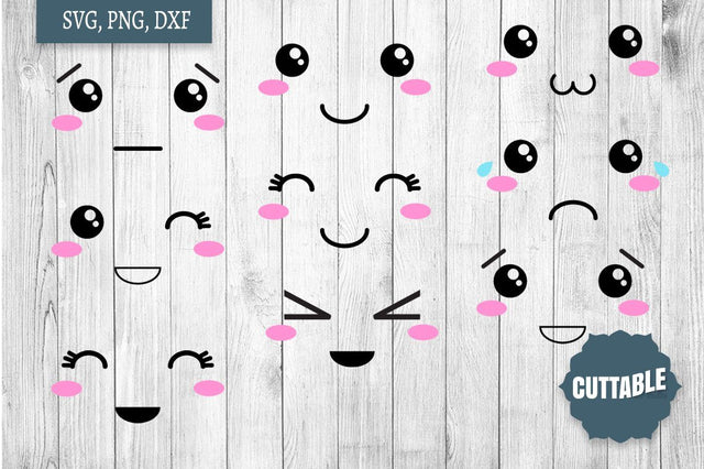 Kawaii Face SVG, Kawaii face flat cut files, Faces SVG bundle SVG Cuttable 