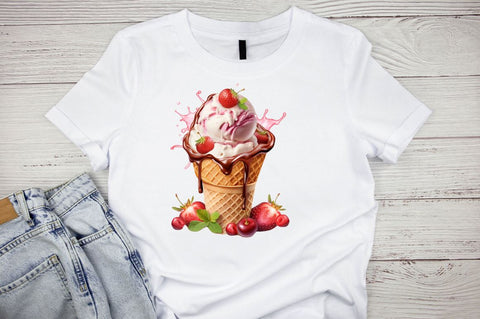 Kawaii Fruit Ice Cream Clipart Bundle Sublimation Regulrcrative 
