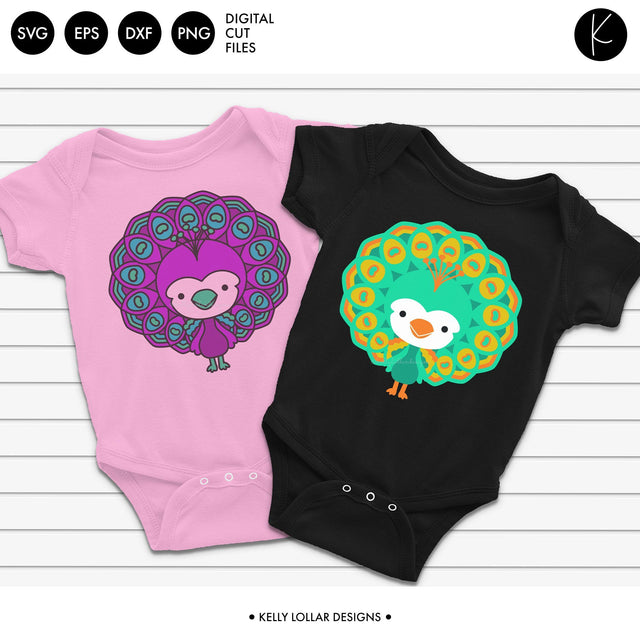 Kawaii Peacock Character SVG Kelly Lollar Designs 