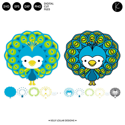 Kawaii Peacock Character SVG Kelly Lollar Designs 
