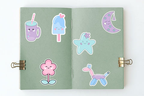 Kawaii Stickers PNG. Funny Kawaii Stickers Bundle. SVG Olga Terlyanskaya 