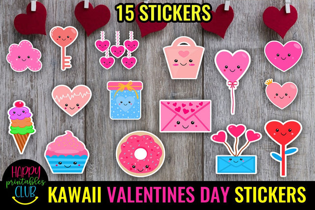Kawaii Valentines Day Stickers-Love Romantic Stickers Cute SVG Happy Printables Club 