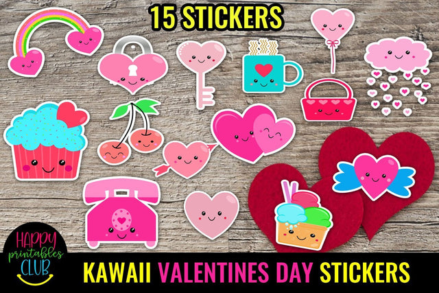 Kawaii Valentines Day Stickers-Love Romantic Stickers Cute SVG Happy Printables Club 