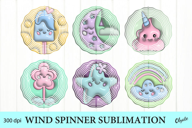 Kawaii Wind Spinner. 3D Puff Wind Spinner Bundle Sublimation Olga Terlyanskaya 