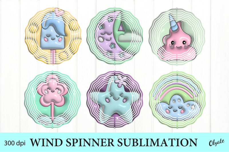 Kawaii Wind Spinner. 3D Puff Wind Spinner Bundle Sublimation Olga Terlyanskaya 