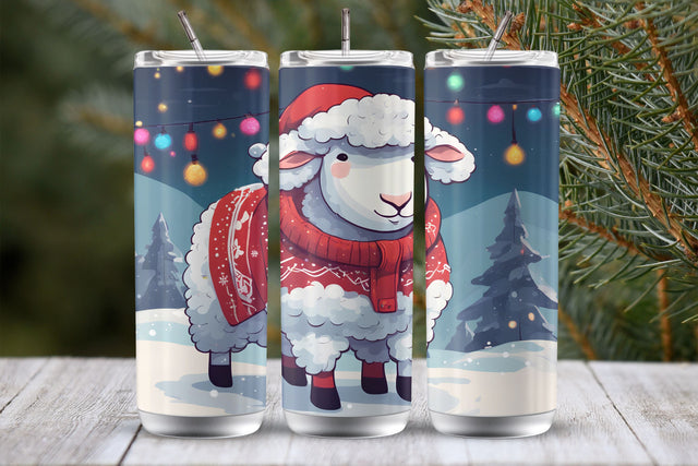 Kawaii Xmas Sheep 20 Oz Tumbler Wrap Sublimation Design Sublimation MockupSvgVenue 