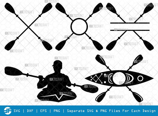 Kayak Monogram SVG Cut Files | Kayak Silhouette | Kayak with Paddle Bundle SVG ETC Craft 