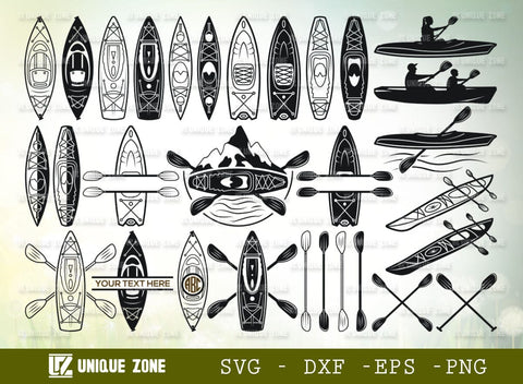 Kayak SVG Bundle, Kayak Silhouette, Kayak Boat Svg, Canoe Svg, Paddle Svg, Water Sports Svg, Kayak Monogram, Kayaking Svg SVG Unique Zone 