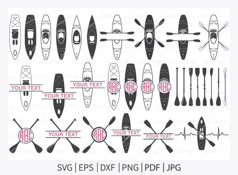 Kayak SVG, Kayak Monogram SVG, Kayak Split Monogram, Kayak Paddle SVG, Sport Outdoor, Rowing Svg, Kayak Silhouette, Water Sports Svg, Png SVG Dinvect 