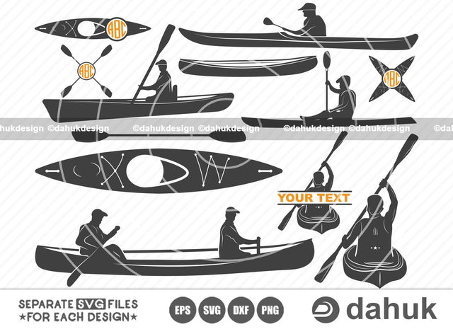 Kayaker SVG, Kayaker Clipart, Kayak Paddle SVG, kayak Monogram vector, Cut file for silhouette, svg, eps, dxf, png, clipart cricut design space, vinyl cut files SVG dahukdesign 