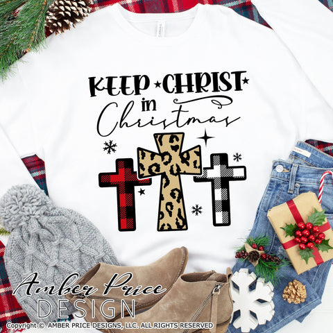 Keep Christ in Christmas SVG PNG DXF | Leopard Print Christmas SVG | Christian Christmas SVGs SVG Amber Price Design 