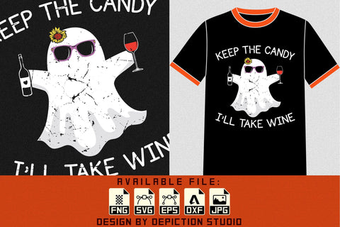 Keep The Candy I'll Take Wine T-Shirt, Halloween Shirt, Ghost Wine Shirt Print Template Sketch DESIGN Depiction Studio 