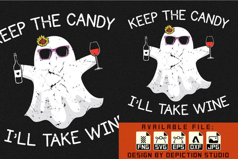 Keep The Candy I'll Take Wine T-Shirt, Halloween Shirt, Ghost Wine Shirt Print Template Sketch DESIGN Depiction Studio 
