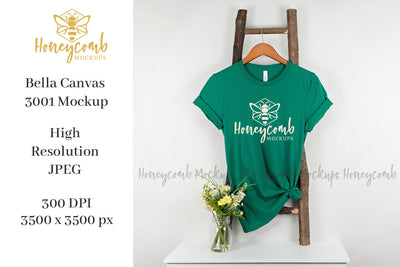 Kelly Bella Canvas 3001 Mockup, Hanging Ladder Mockup, Women's T-Shirt Mockup Mock Up Photo Honeycomb Mockups 