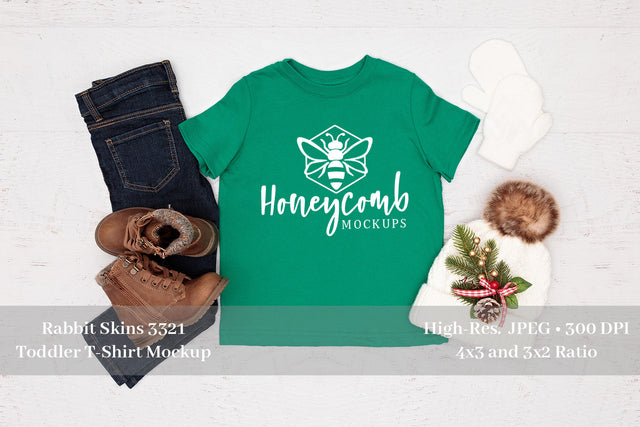 Kelly Green Rabbit Skins 3321 Toddler Mockup, Toddler Girl T-Shirt Mockup, Christmas Mockup Mock Up Photo Honeycomb Mockups 