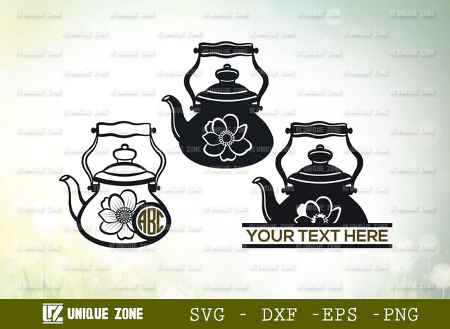 Kettle Monogram Svg Cut File, Teapot Svg, Teatime Svg, Tea Kettle Svg, Kitchen Set Svg, Kettle Circle Monogram, Kettle Split Monogram SVG Unique Zone 